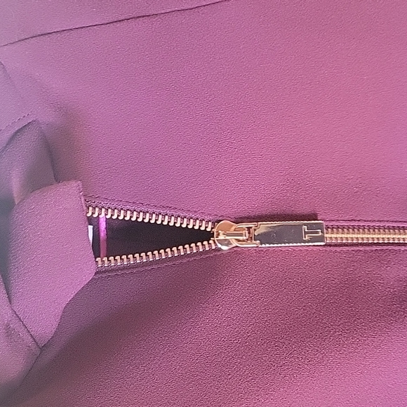 Ted Baker Lydiah crepe ruffle burgundy/wine rose-gold zip jacket women's size 0 - Picture 8 of 14